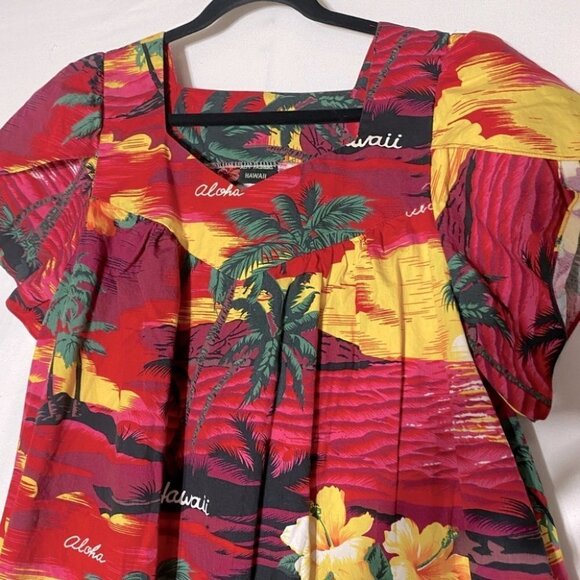 Vintage Alm Fashions Hawaii Red Tropical  Short Floral Mumu Dress L - Picture 10 of 14